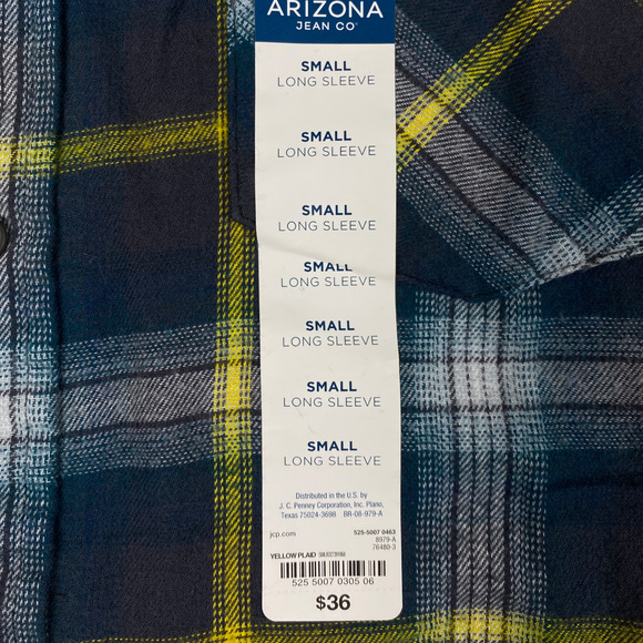 Small Arizona Jean Co. Men's Navy Plaid Super Soft Button Down Long Sleeve Shirt - Picture 2 of 5